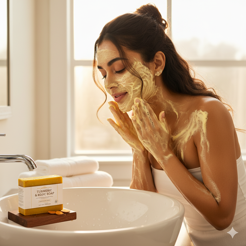 Handmade Turmeric Lemon Kojic Acid Soap – Deep Cleaning Brightening Soap for Face & Body | Natural Skin Care Bar 100g